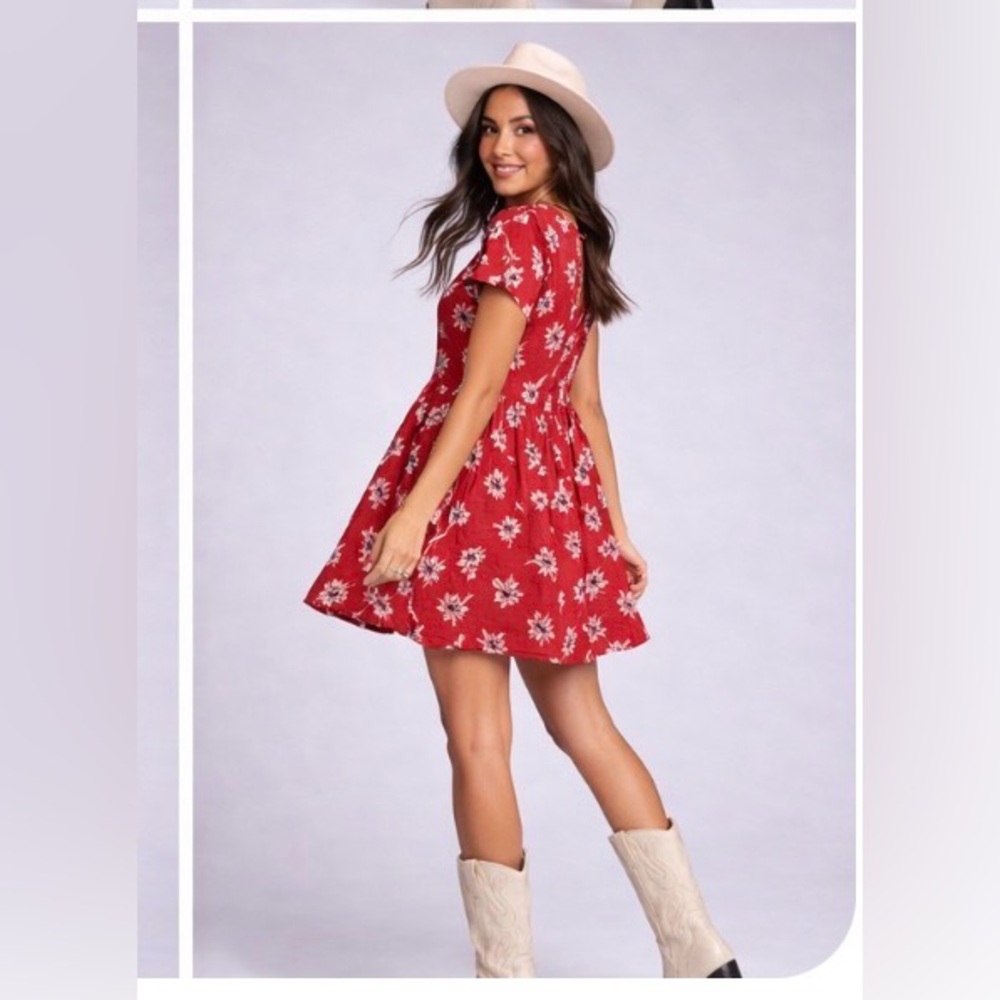 Saltwater Luxe Red Floral Babydoll Mini Dress - Picture 2 of 5